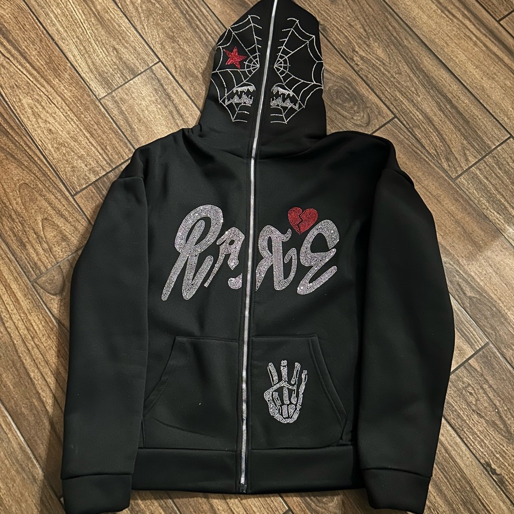 Black and Red Rhinestone Full Zip